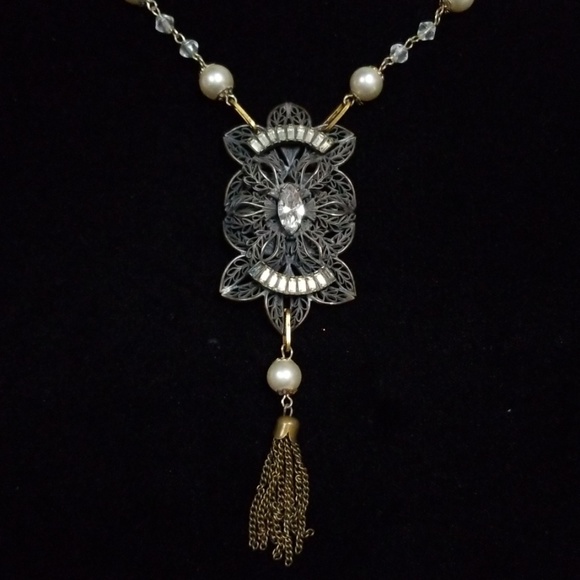 Repurposed Vintage Necklace 1920s Art Deco Faux Pearl Hand Crafted - Picture 10 of 12